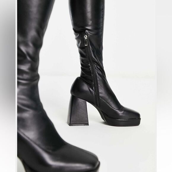 RAID ASOS black faux leather over knee boots - Picture 6 of 10